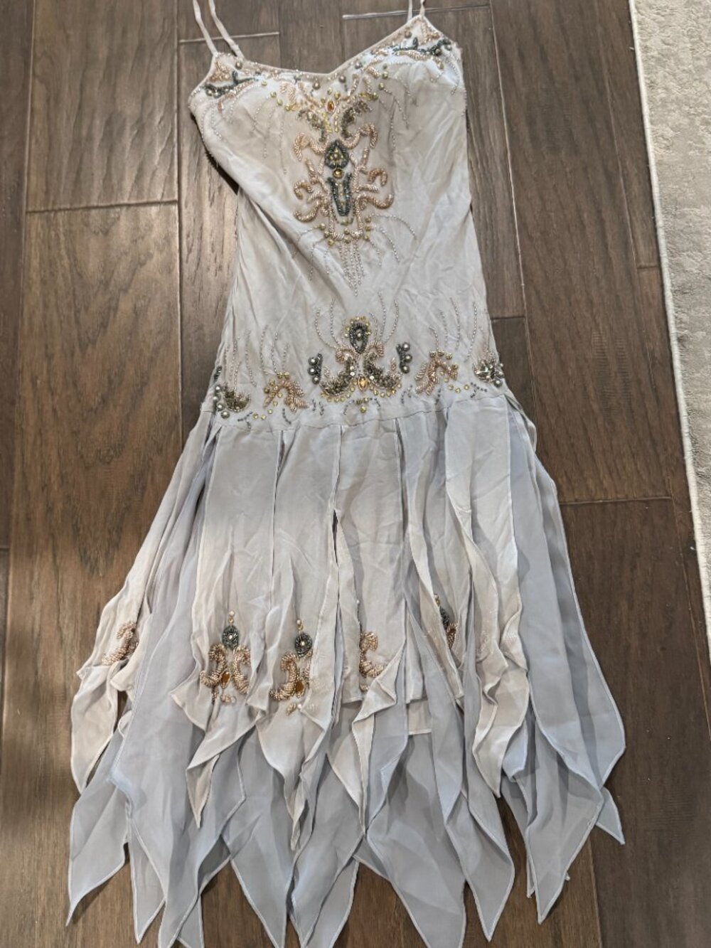 Sue Wong Nocturne Dress Y2K Cocktail 76 Flapper Grey Silver Gold Beaded Art Deco - Picture 9 of 16